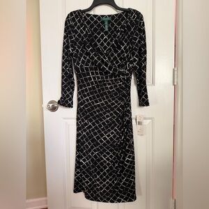 Ralph Lauren Black and White 3/4 Long Sleeve Dress